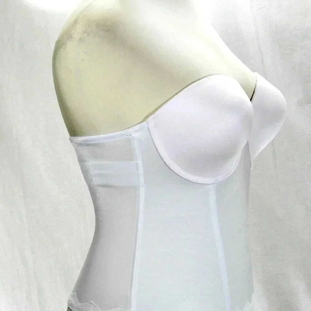 32D Jezebel 30242 Lace Attraction‎ Bustier Long Line UW Bridal Bra White NWT